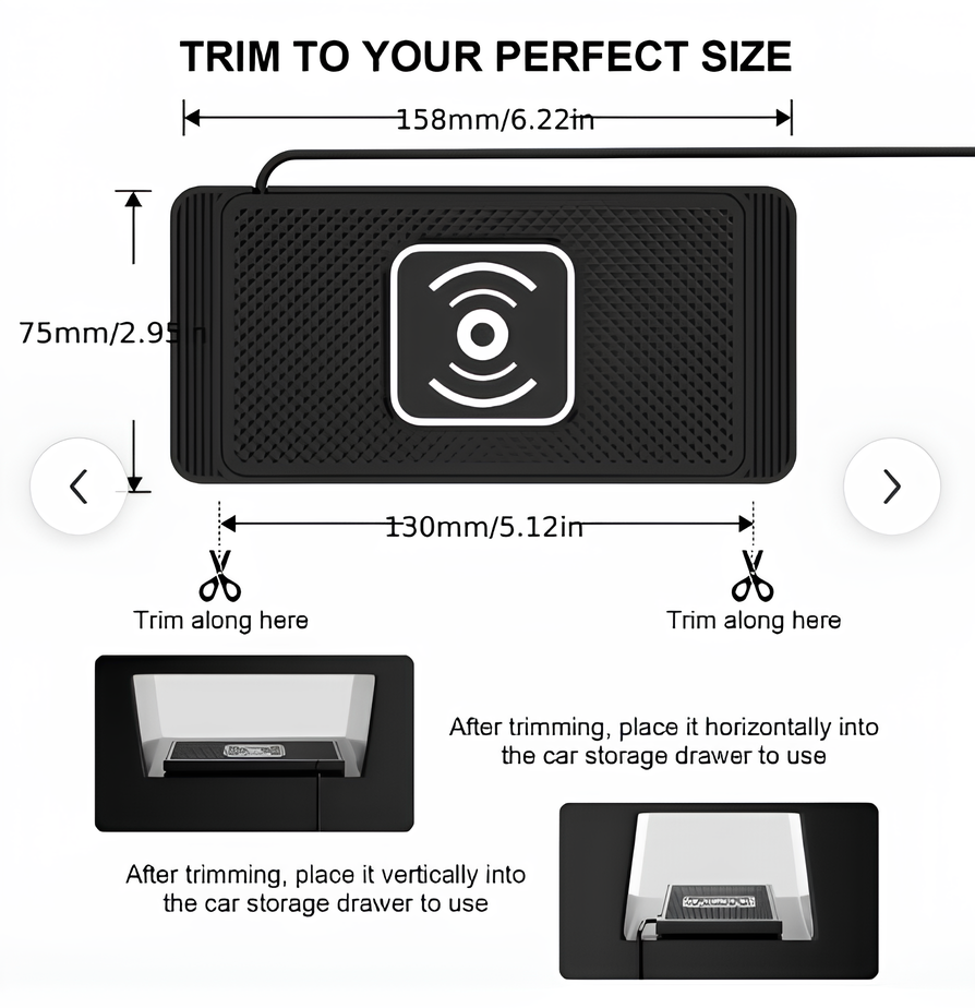 🔌 Rubber Anti‑Slip Pad Car Wireless Charger (15 W Fast Charge)